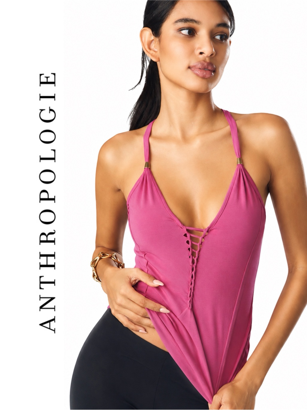 Anthropologie Pilcro Lace-Up Halter Tank Top